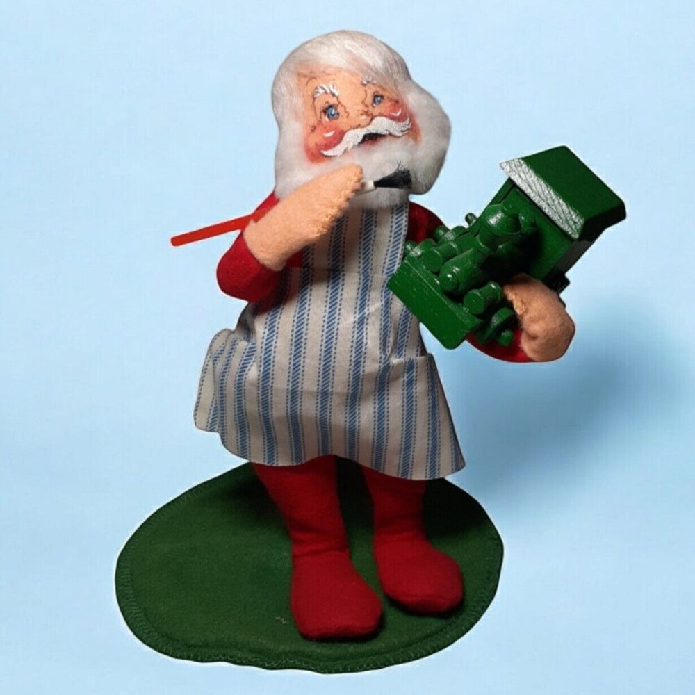 Vintage Annalee Mobilitee 8” Santa Claus Doll Painting a Train 1963 Collectible